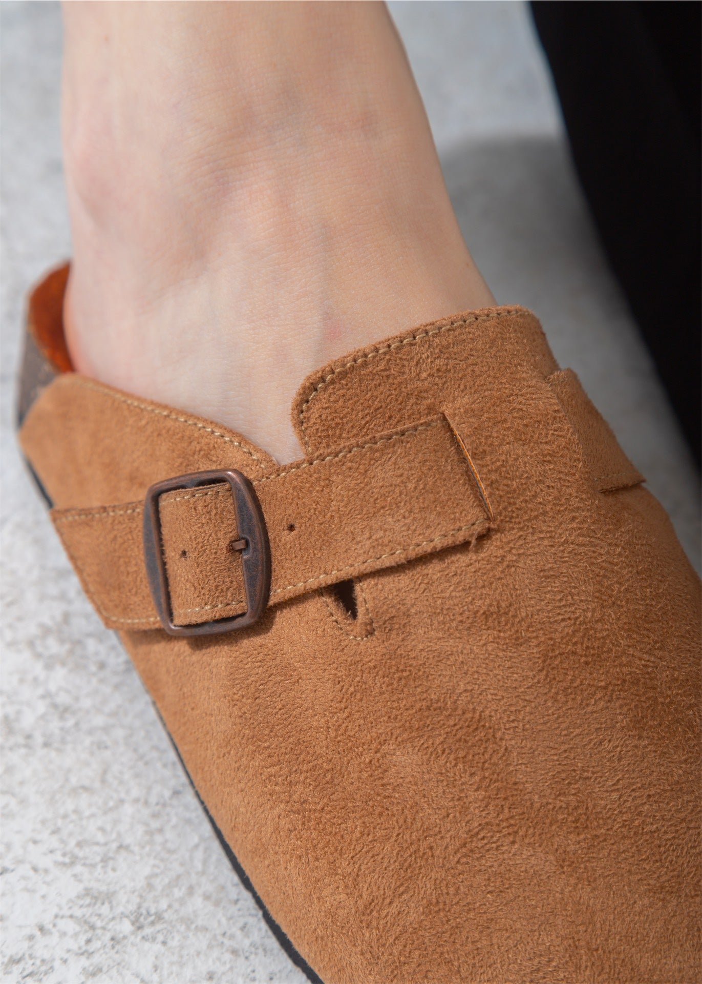 Suede Buckle Clog-cafe