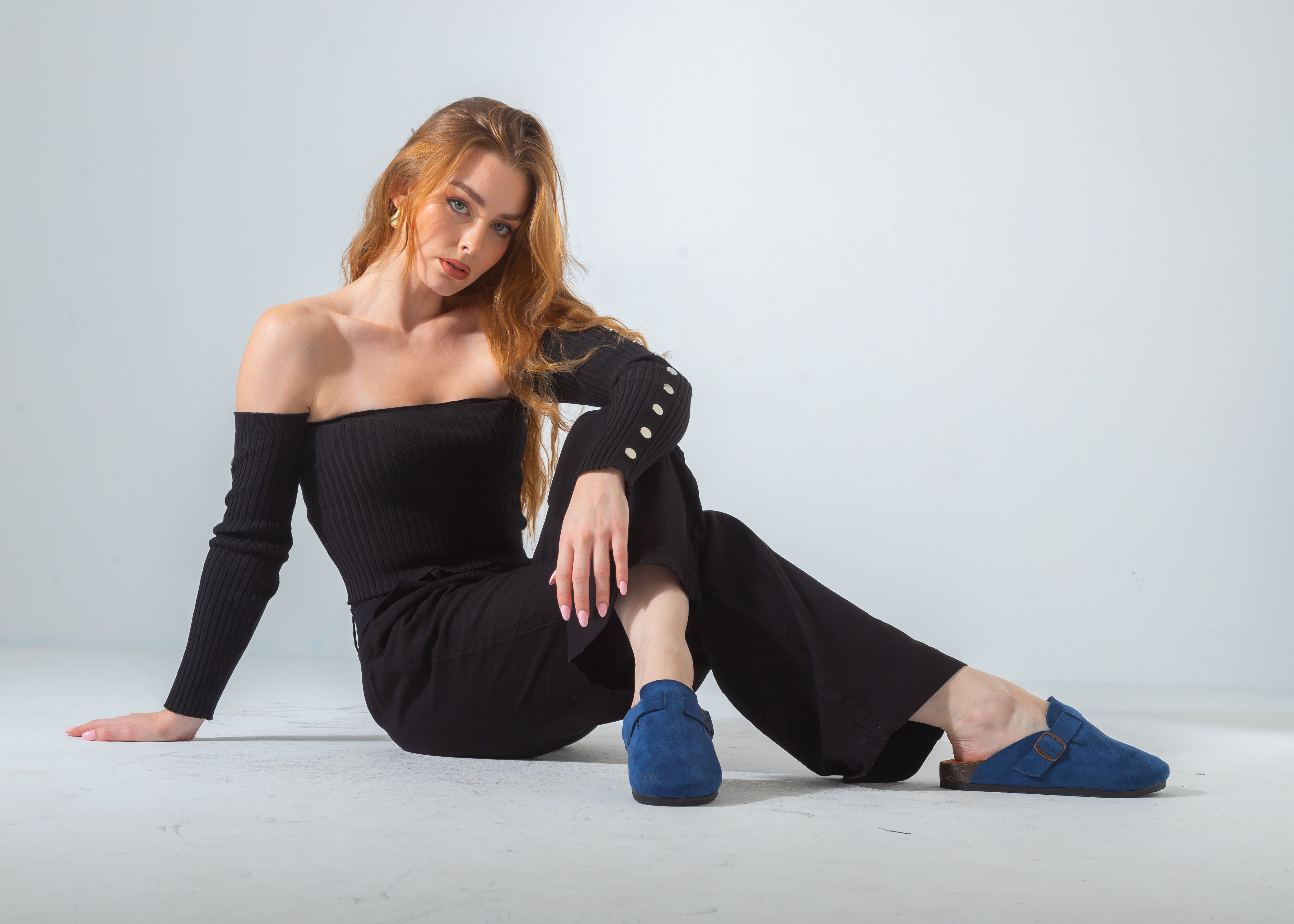 Suede Buckle Clog-blue