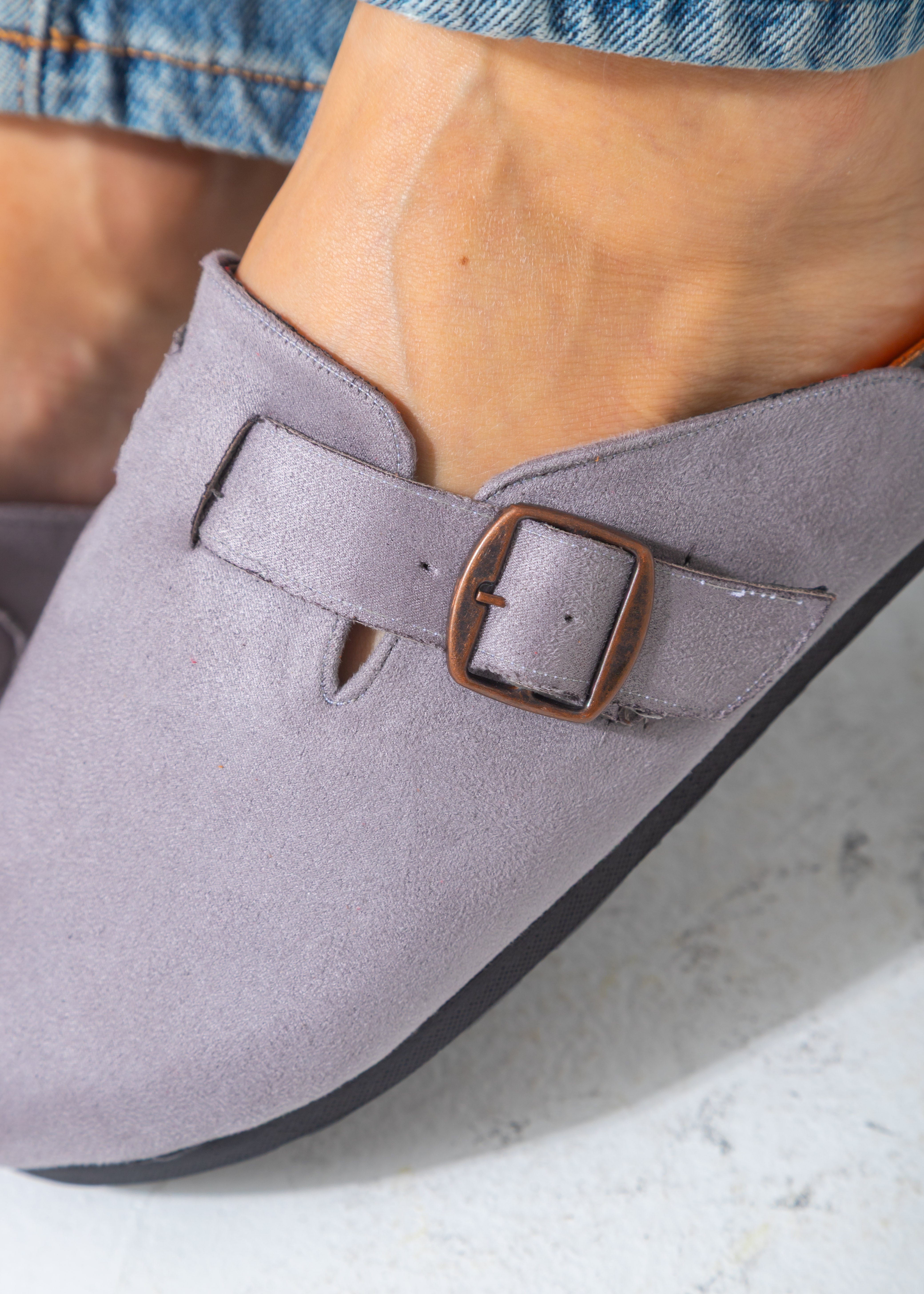 Suede Buckle Clog-purple