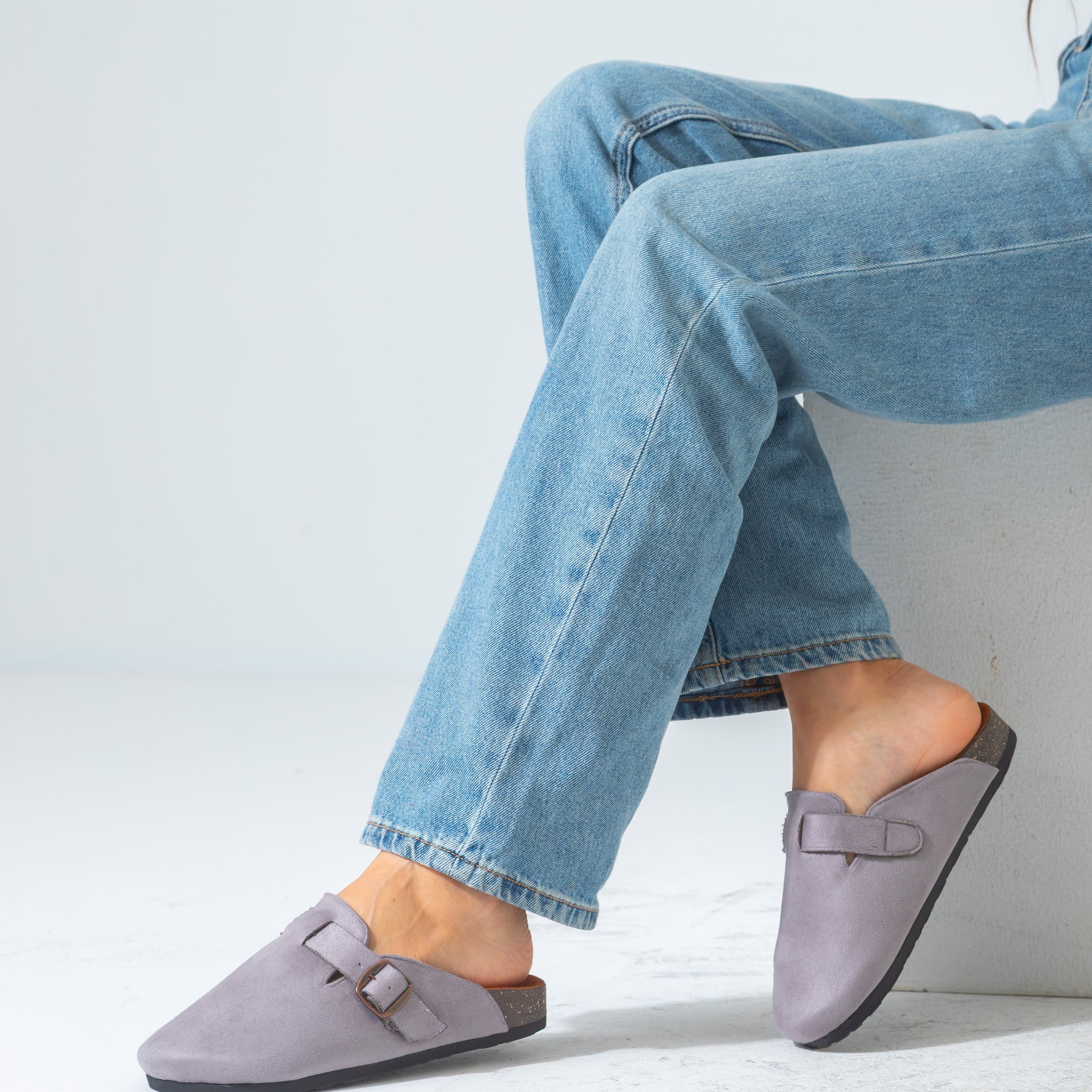 Suede Buckle Clog-purple