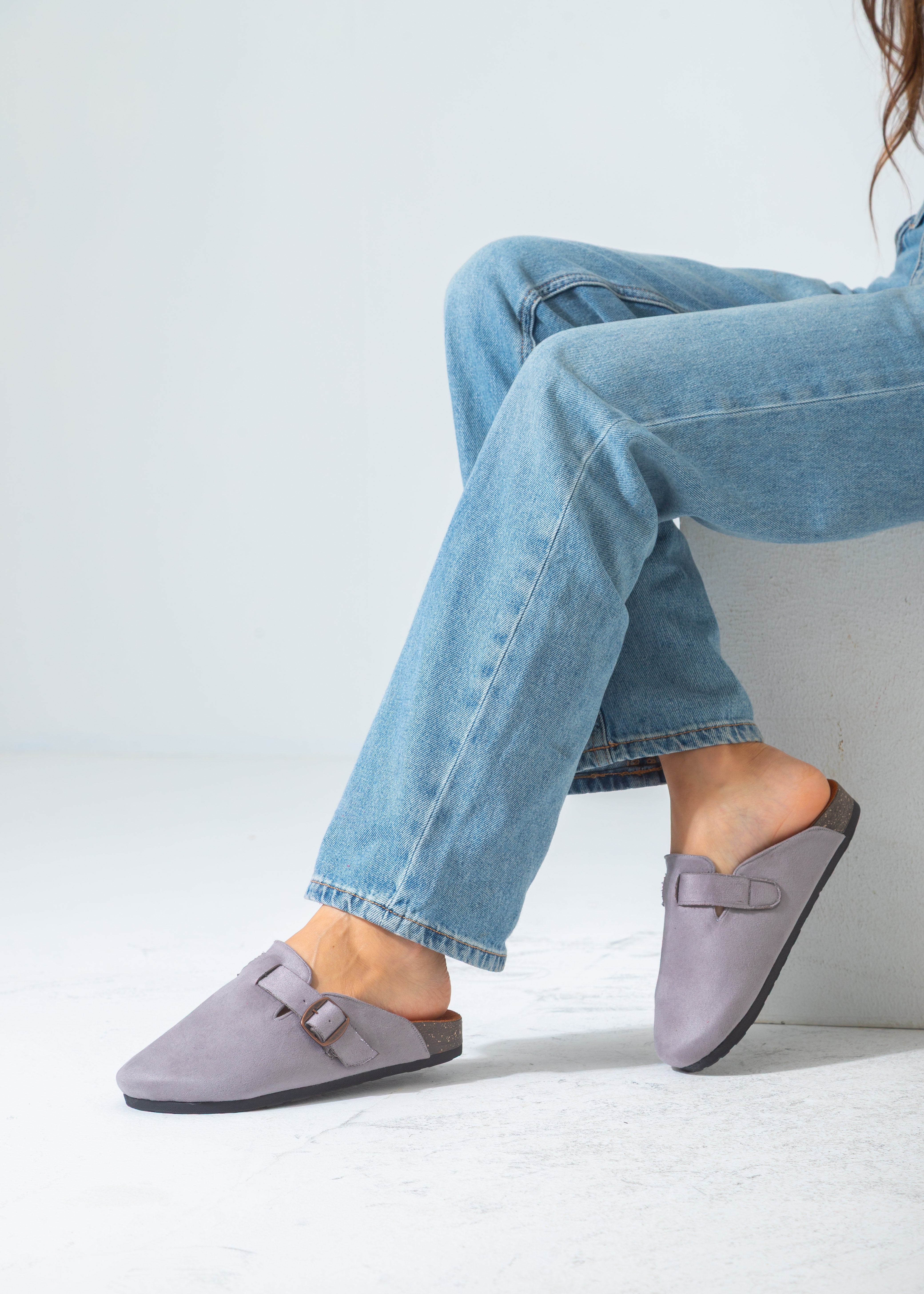 Suede Buckle Clog-purple