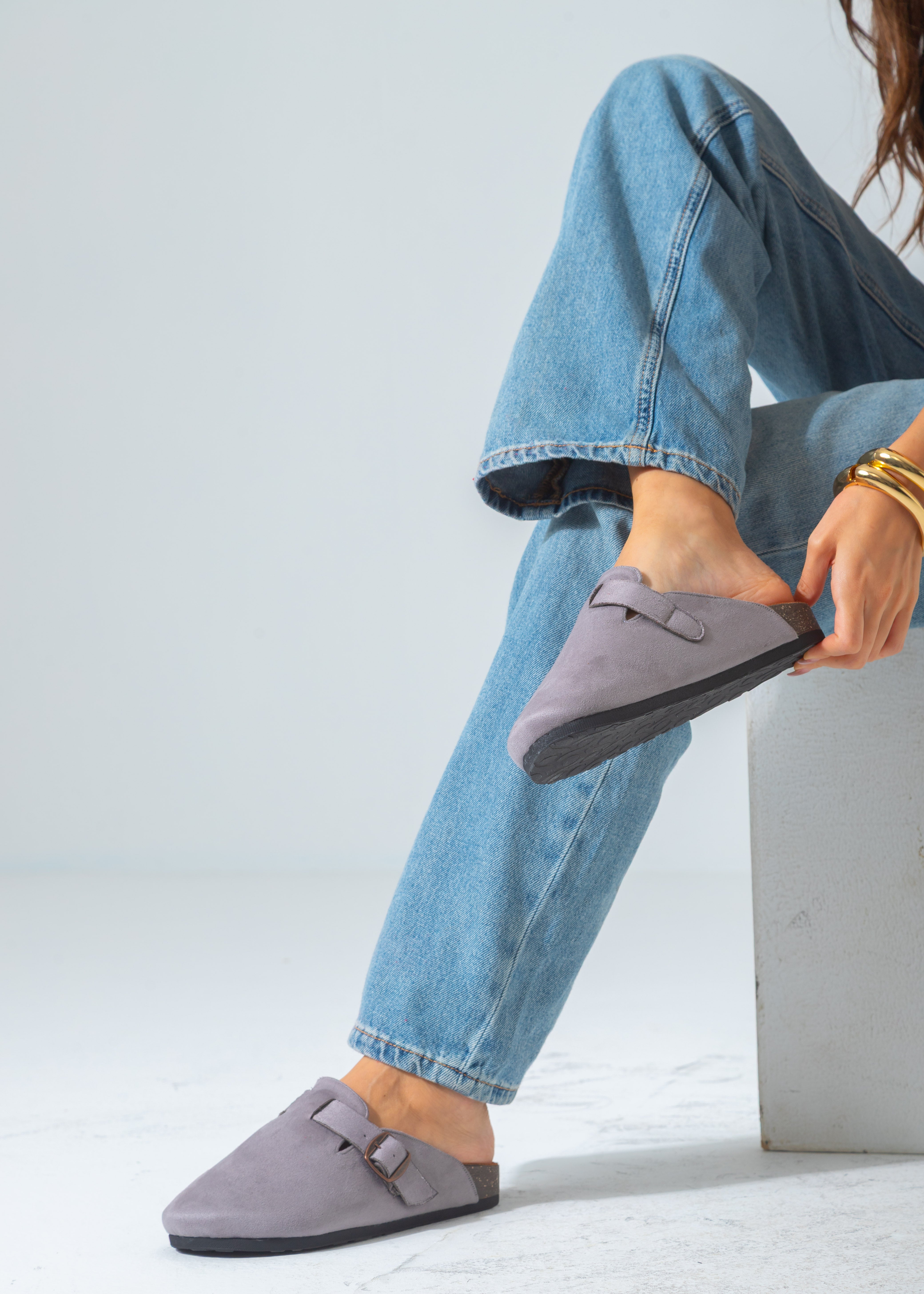 Suede Buckle Clog-purple