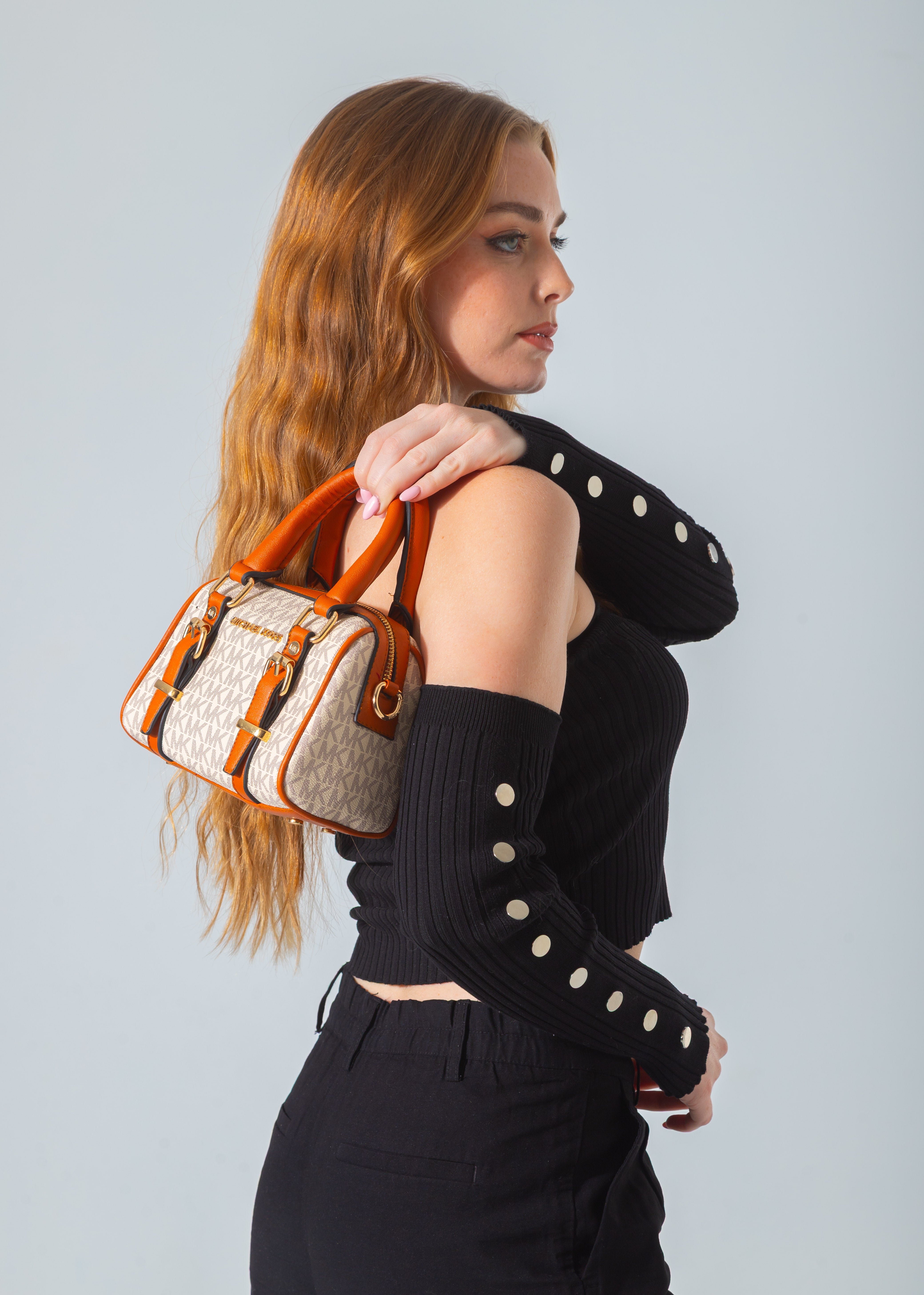 Buckled Mini Duffle Satchel Bag-light-camel