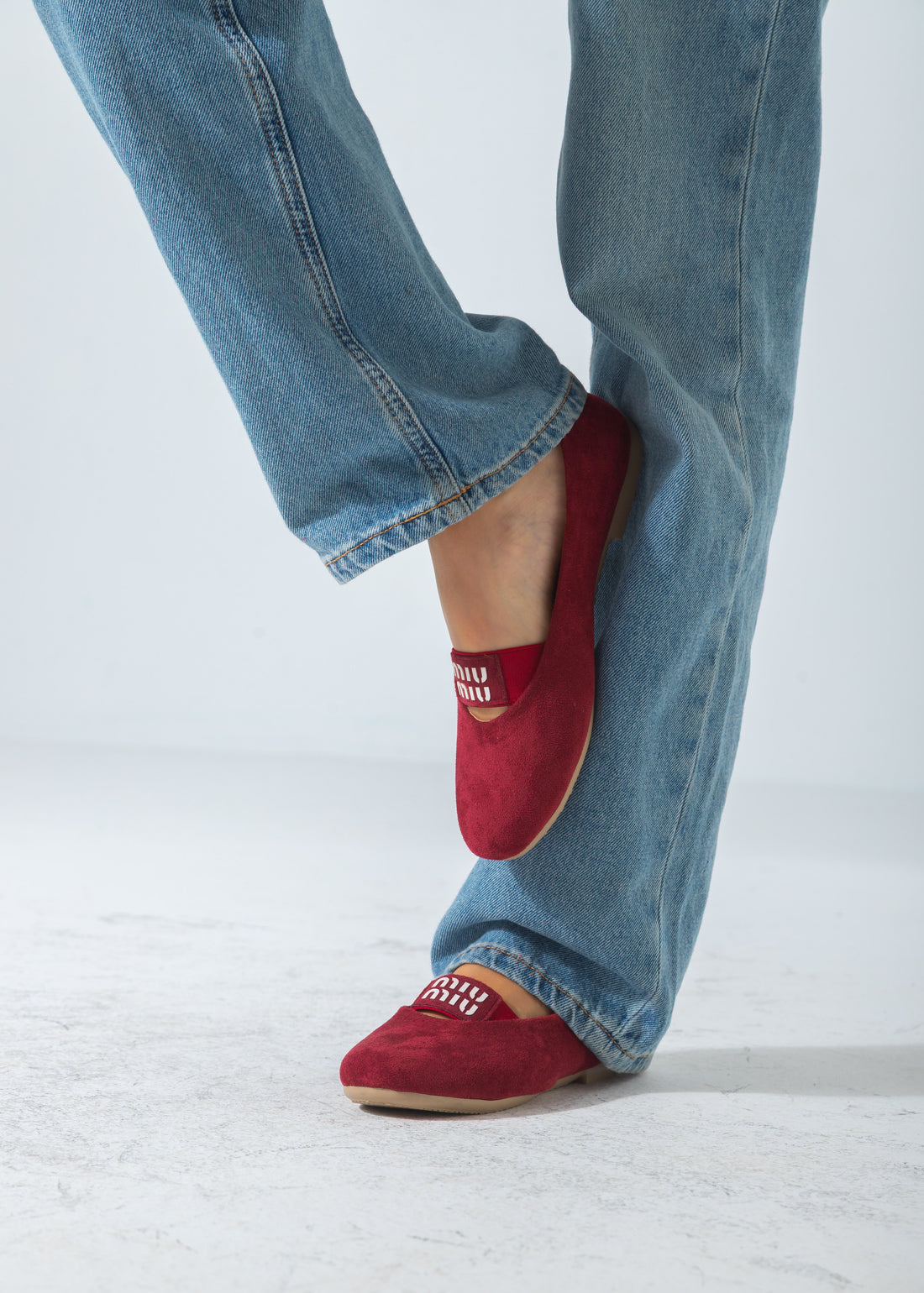 Suede Logo-Strap Flat-marron