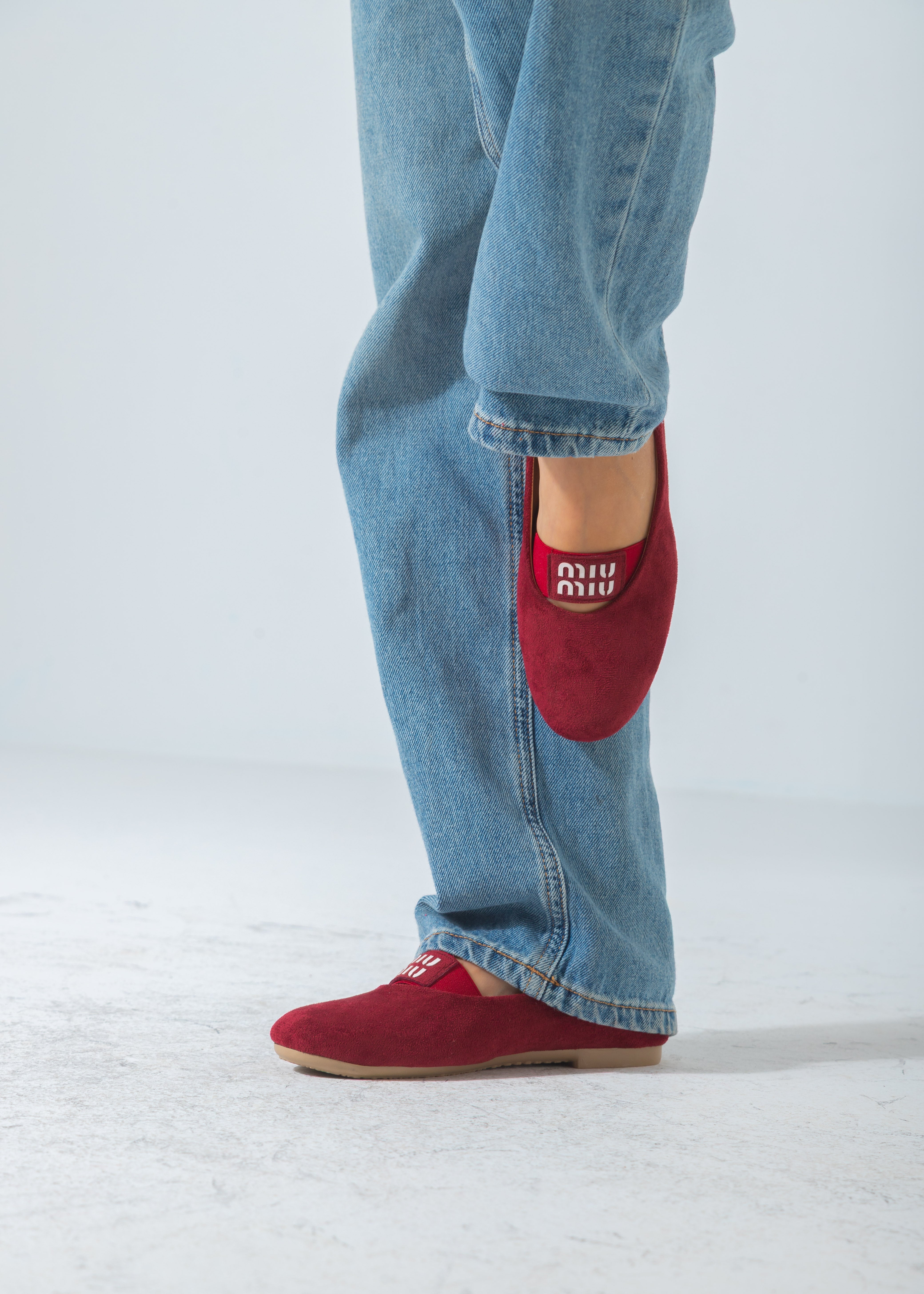 Suede Logo-Strap Flat-marron