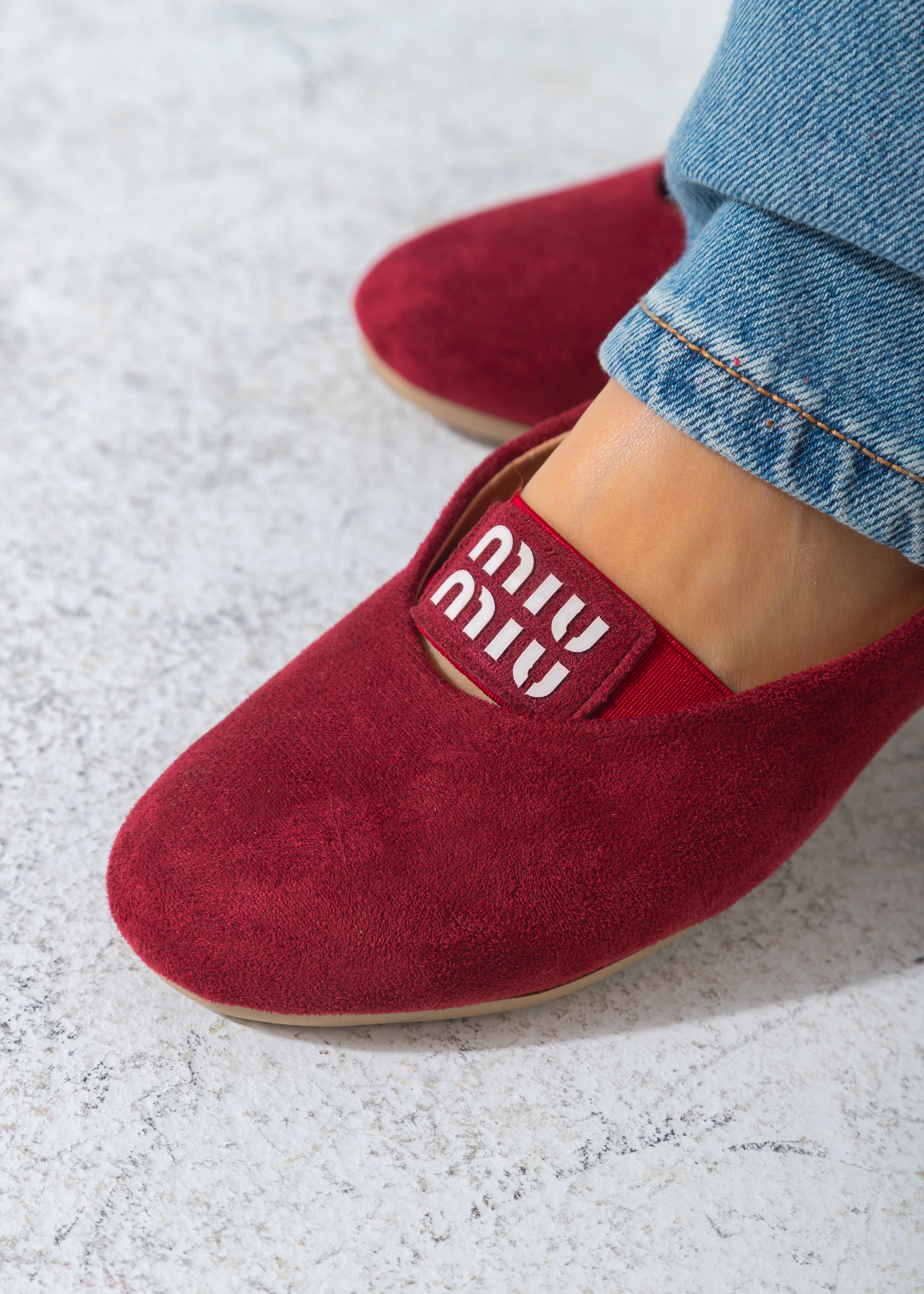 Suede Logo-Strap Flat-marron