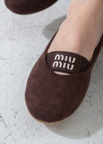Suede Logo-Strap Flat-brown