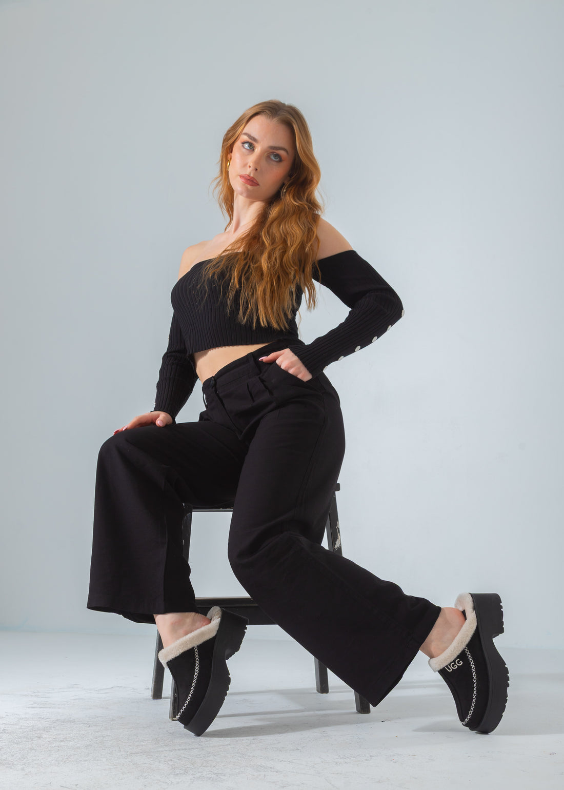 Suede Shearling-Lined Platform Clog-black