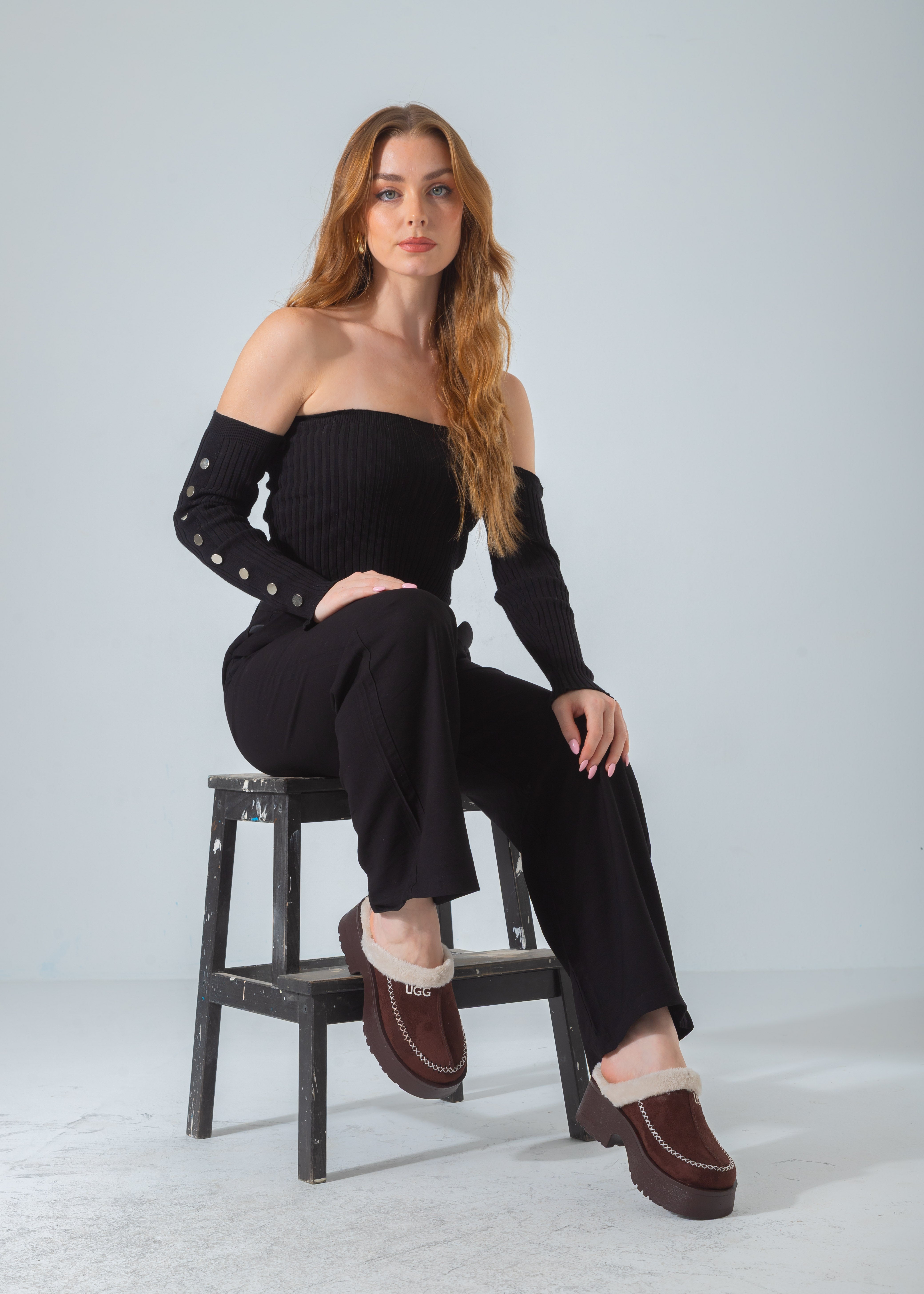 Suede Shearling-Lined Platform Clog-brown