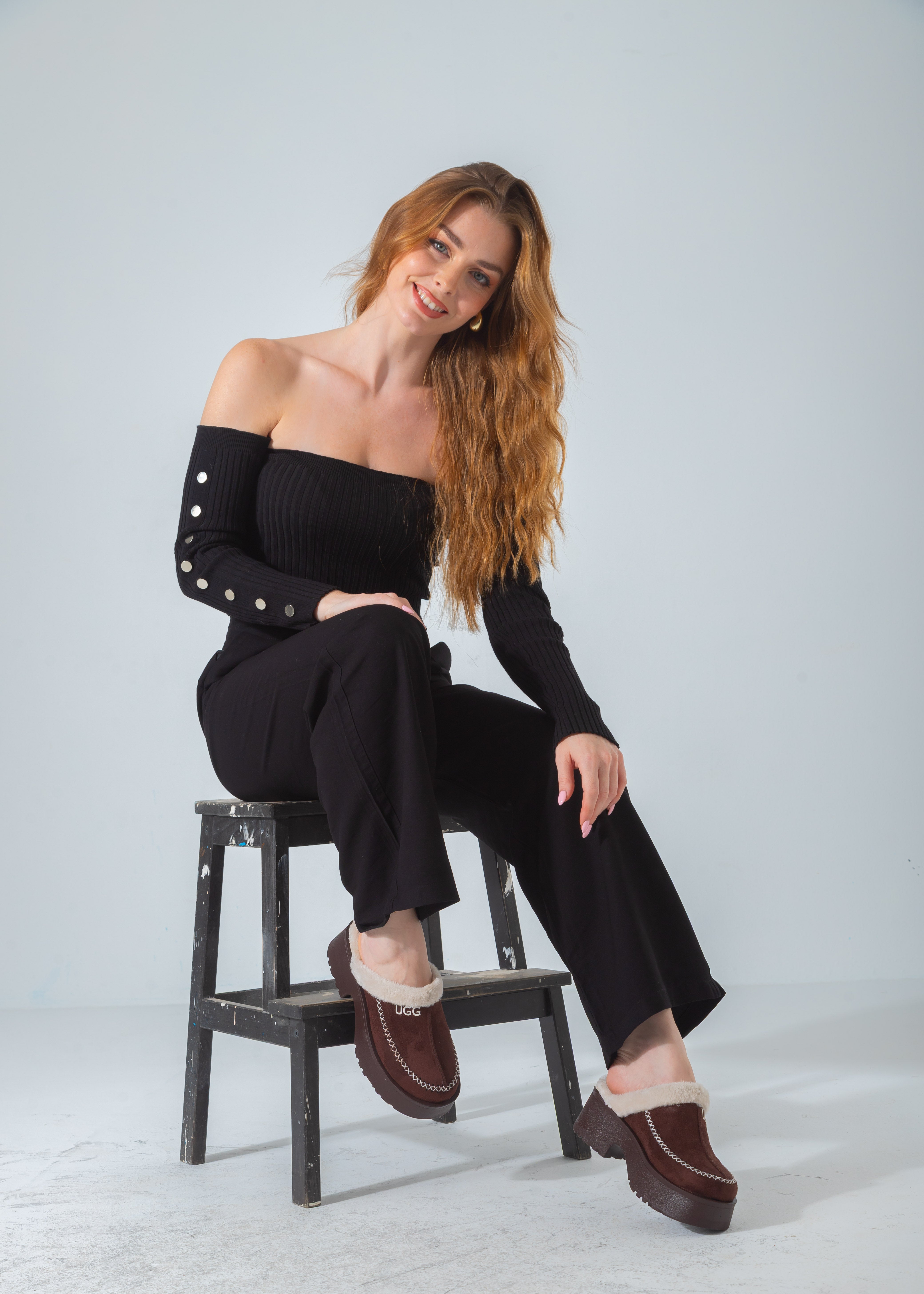 Suede Shearling-Lined Platform Clog-brown