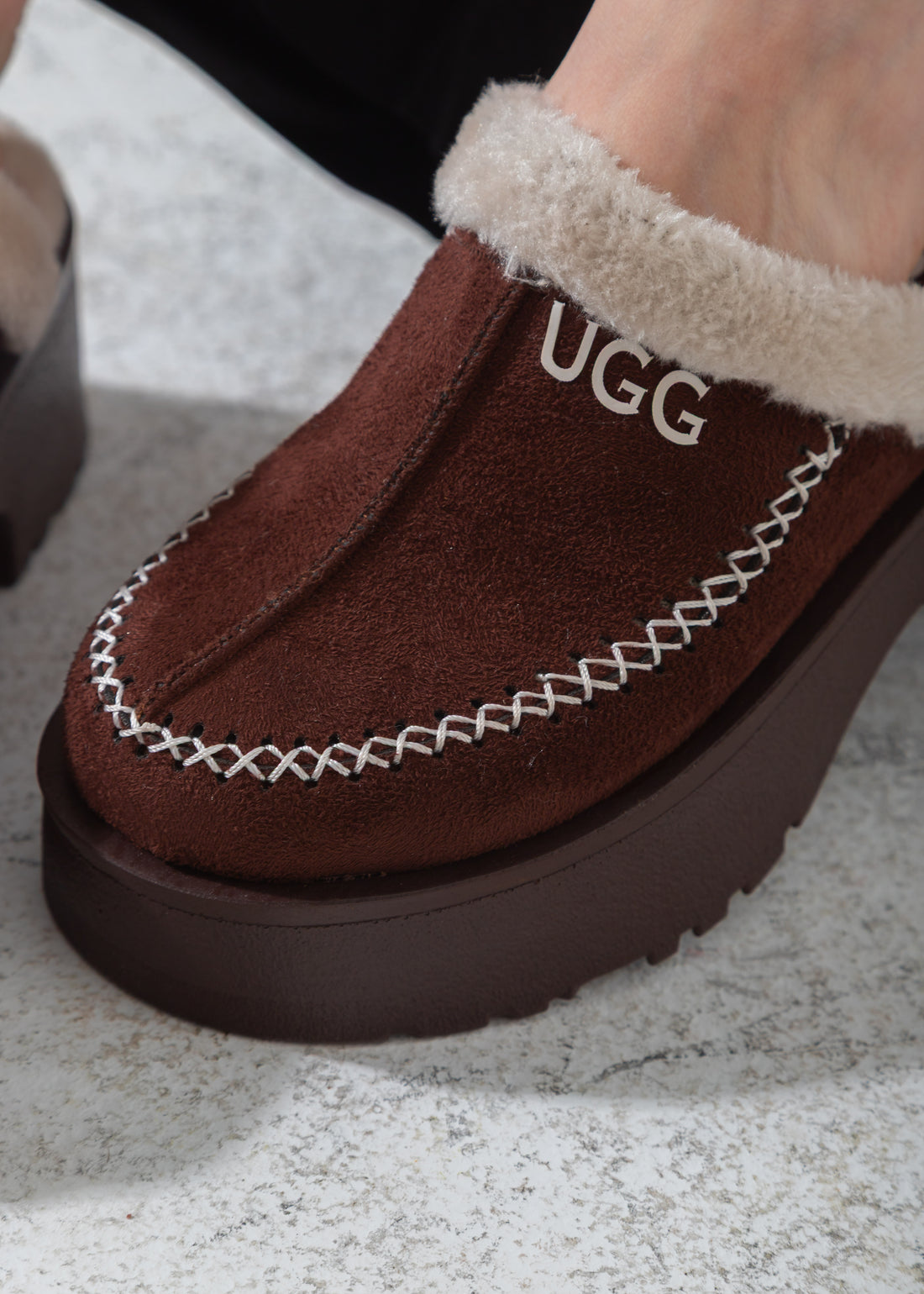 Suede Shearling-Lined Platform Clog-brown