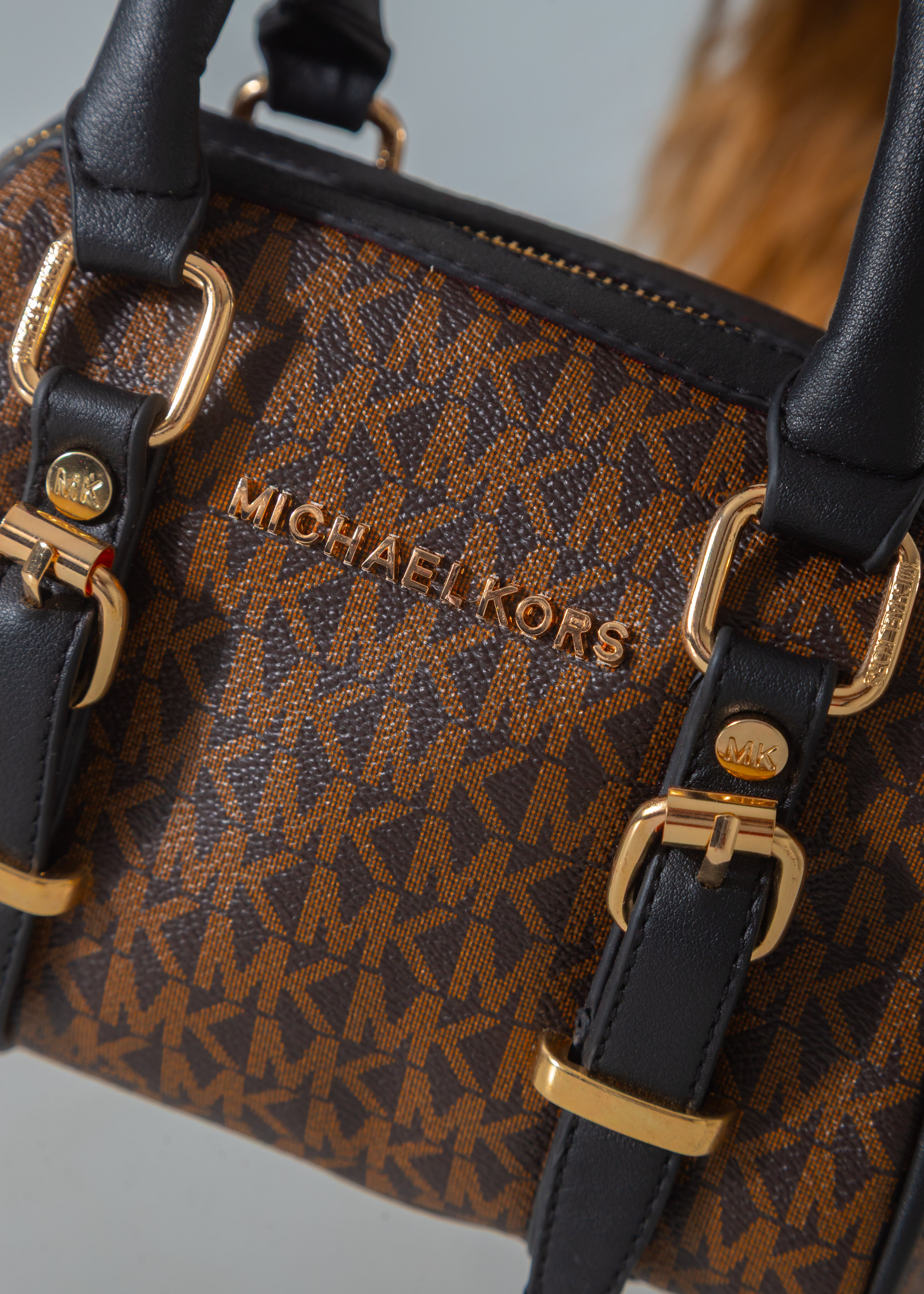 Buckled Mini Duffle Satchel Bag-black