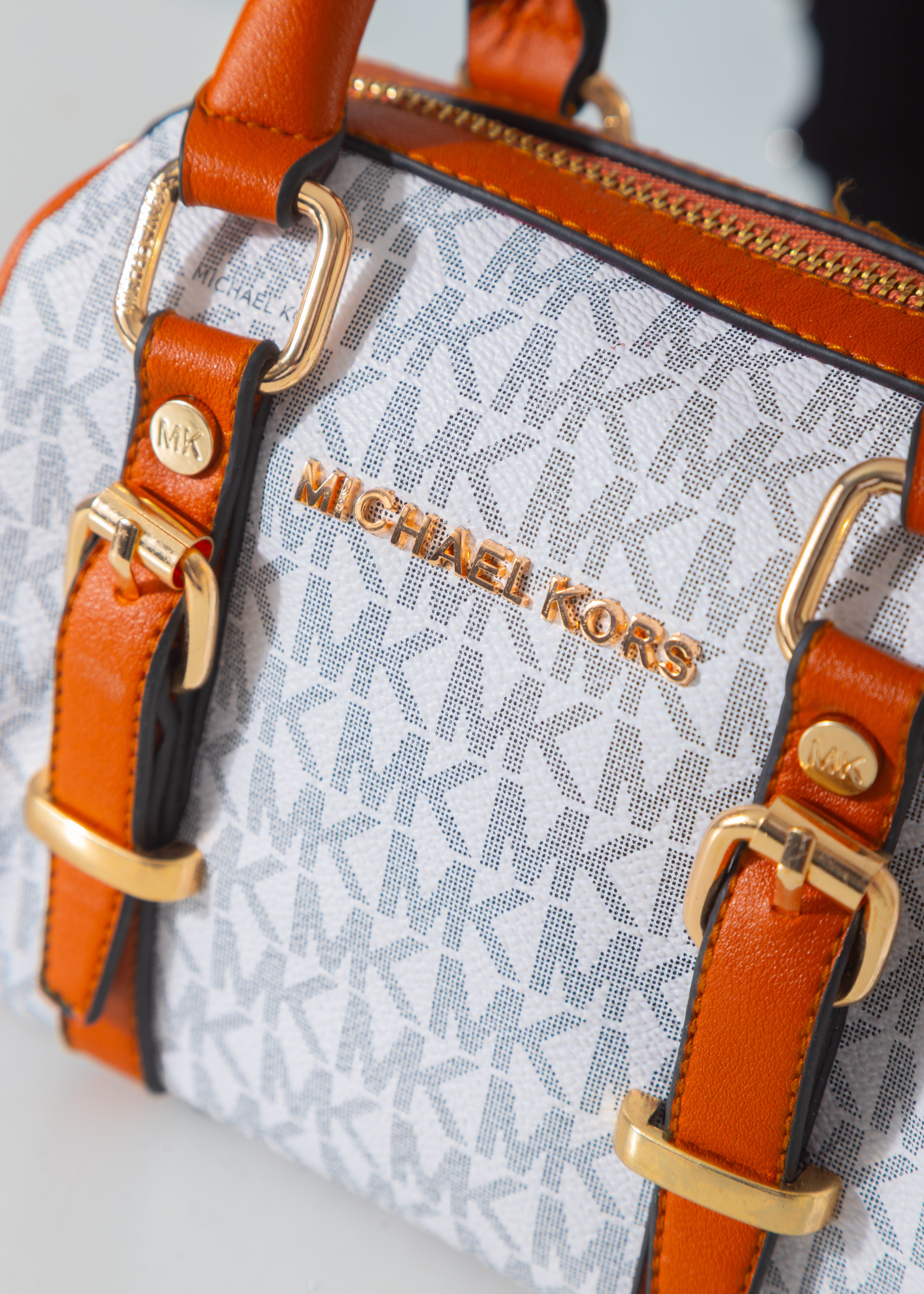 Buckled Mini Duffle Satchel Bag-camel-gray